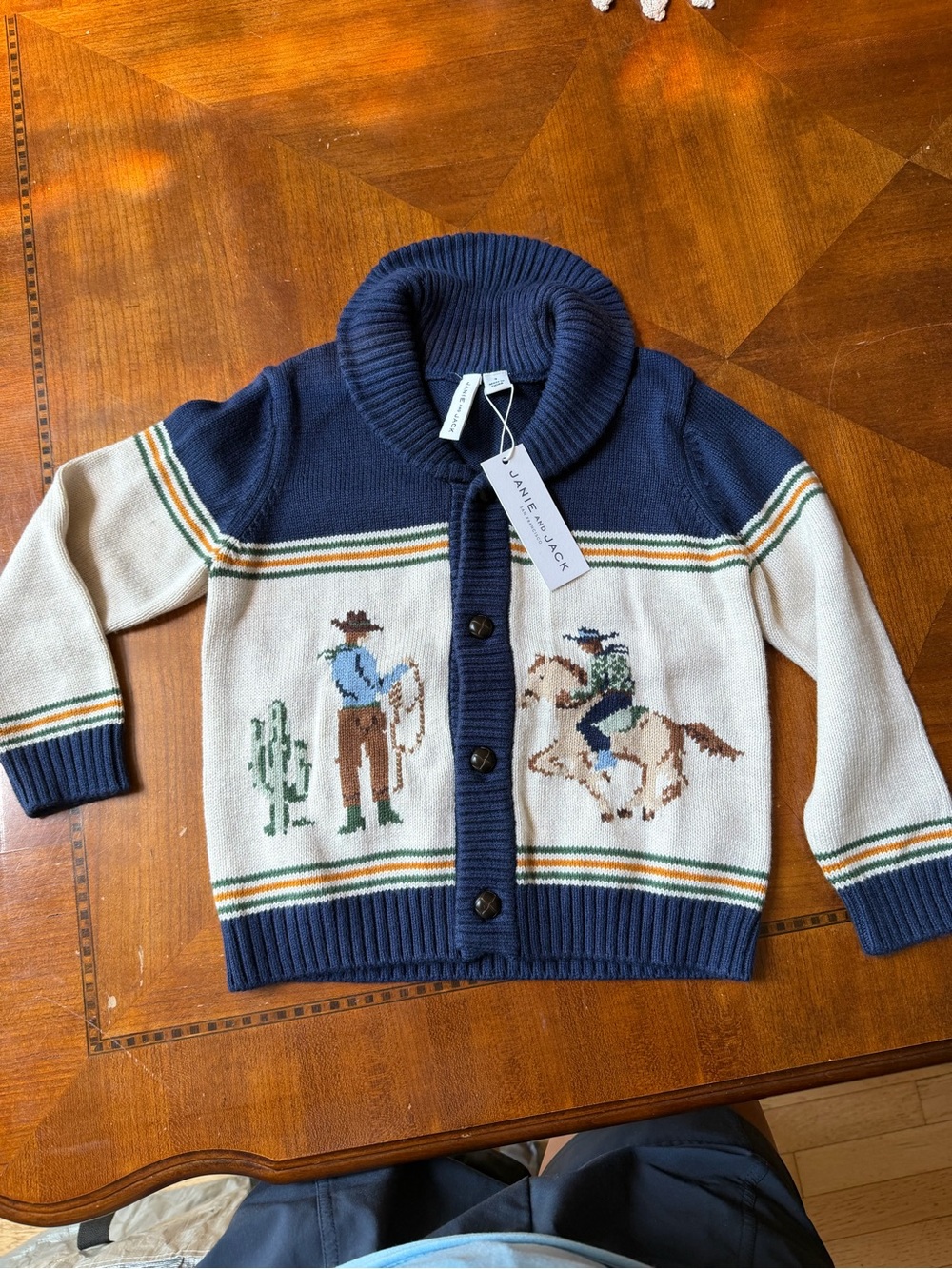 Janie and Jack Navy and Cream Cowboy Cardigan